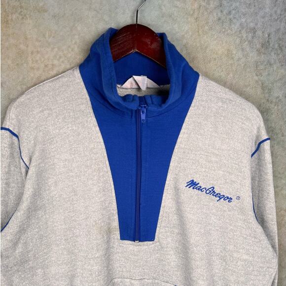 VTG 80s MacGregor Q Zip Sweatshirt Mens Sz L Gray Blue Pullover Sports Athletics - Picture 4 of 8